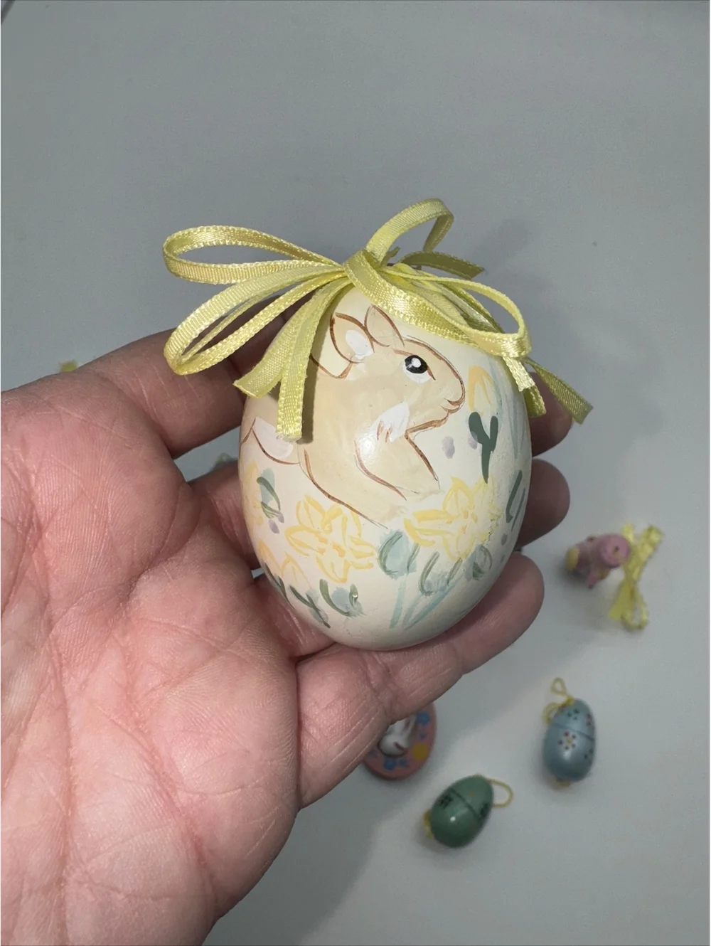 Lot 11 VTG Wooden Miniature Easter Bunny Eggs Tree Ornaments .5-1.5”